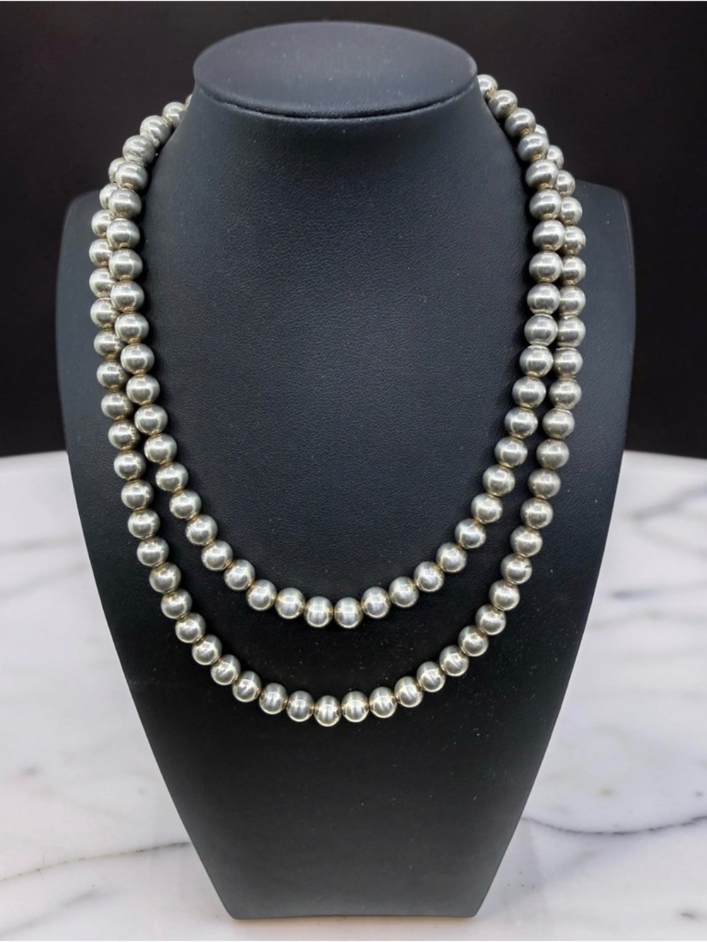 Vintage Sterling Silver Navajo Pearl Necklace 36” 8mm